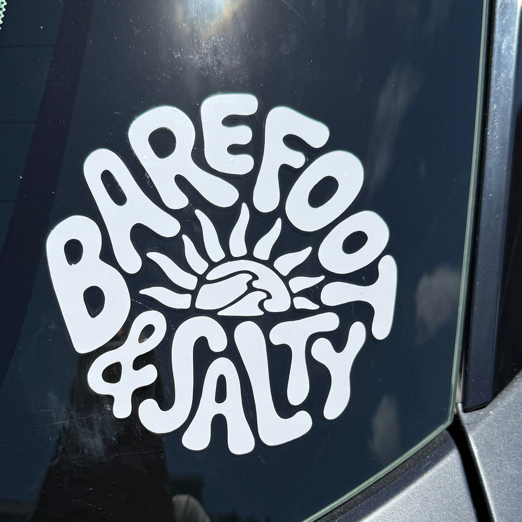 barefoot and salty car sticker, salty car sticker, surf sticker