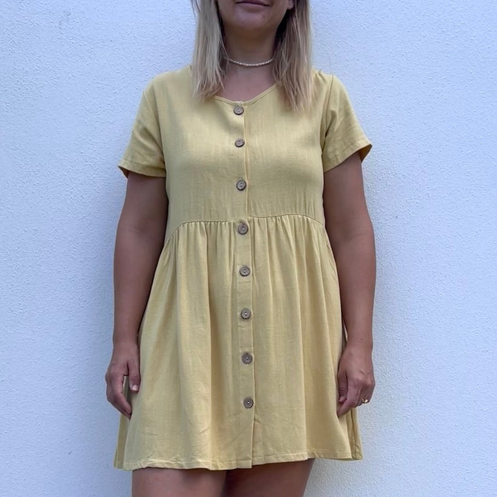 linen dress, beach dress, boho dress, surf dress, yellow dress, blue dress, button up dress, cotton dress, summer dress, skate dress